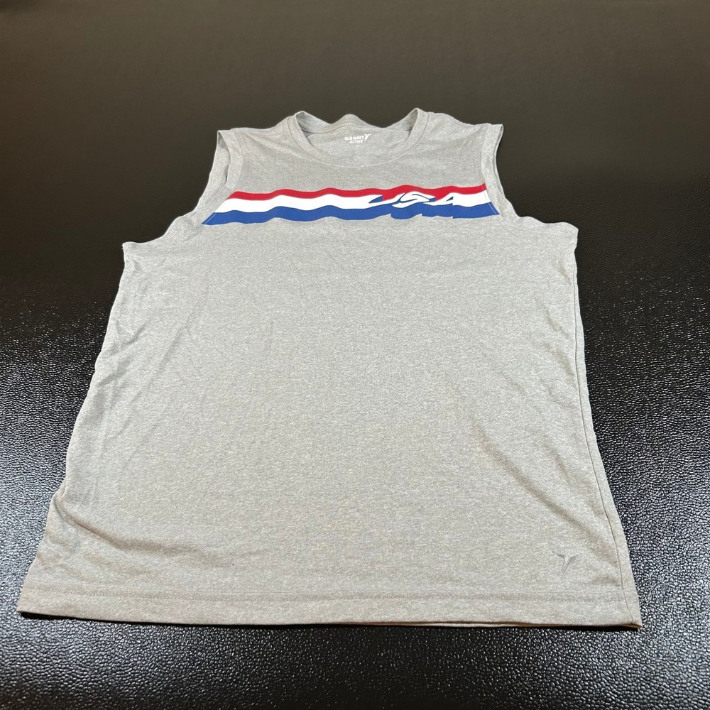 Old Navy Active Tank Top USA Graphic Sleeveless Athletic Core Gray Mens Small